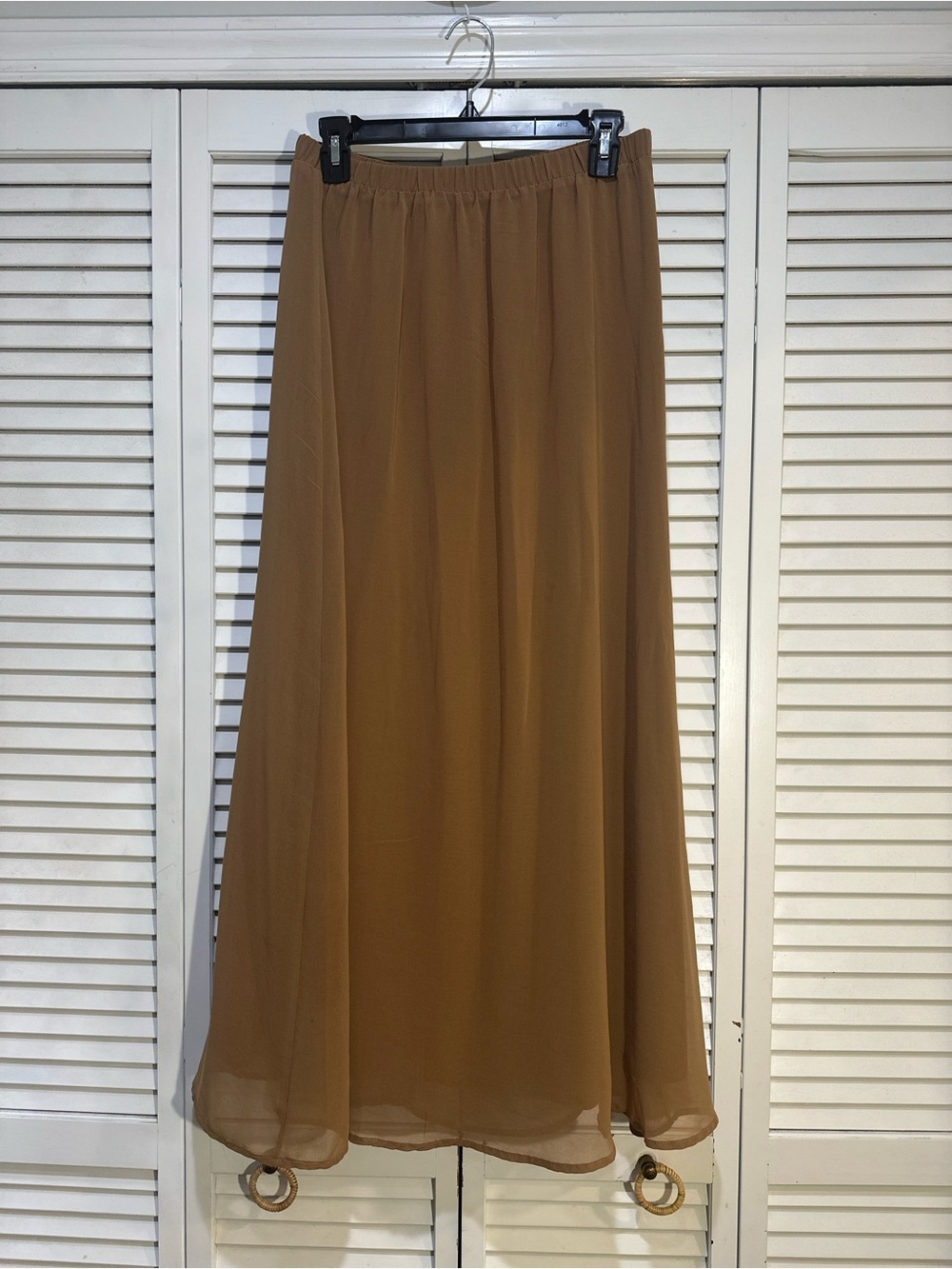 Boho Chiffon Maxi Skirt Women’s Medium Camel Brown Flowy Lined Elastic Waist - Picture 3 of 10